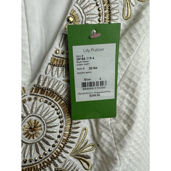 Lilly Pulitzer Gabby Shift Dress Resort White Gold Embroidered NEW Sz 4 $258 - Picture 5 of 8
